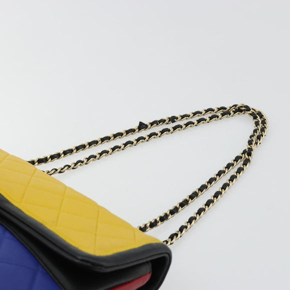 CHANEL Mini Matelasse 26 Chain Bag Lamb Skin Multicolor Gold CC Auth 183624SM