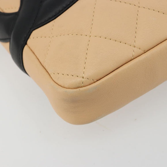 CHANEL Matelassé Cambon Line Schultertasche Leder Beige Silber CC Auth 183625M