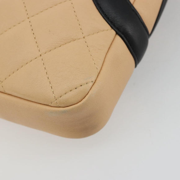 CHANEL Matelasse Cambon Line Shoulder Bag Leather Beige Silver CC Auth 183625M