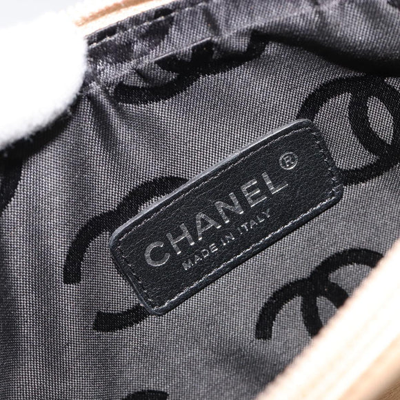 CHANEL Matelassé Cambon Line Schultertasche Leder Beige Silber CC Auth 183625M