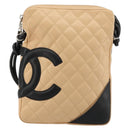 CHANEL Matelasse Cambon Line Shoulder Bag Leather Beige Silver CC Auth 183625M-13