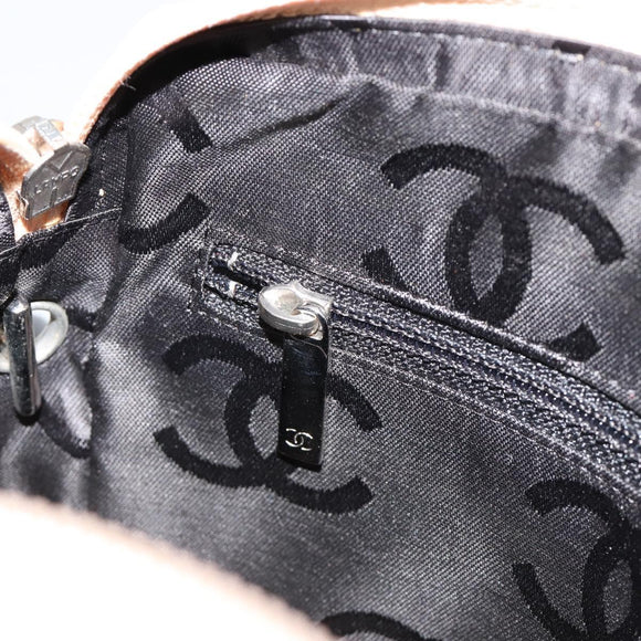 CHANEL Matelassé Cambon Line Schultertasche Leder Beige Silber CC Auth 183625M