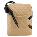 CHANEL Matelasse Cambon Line Shoulder Bag Leather Beige Silver CC Auth 183625M-2