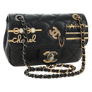 CHANEL Mini Matelasse 17 Kettingtas Lamsleer Zwart Goud CC Auth 183626SM-1