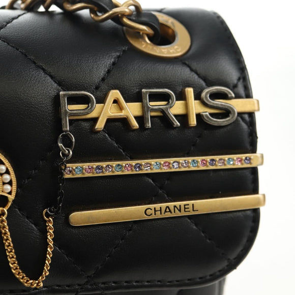 CHANEL Mini Matelasse 17 Kettingtas Lamsleer Zwart Goud CC Auth 183626SM