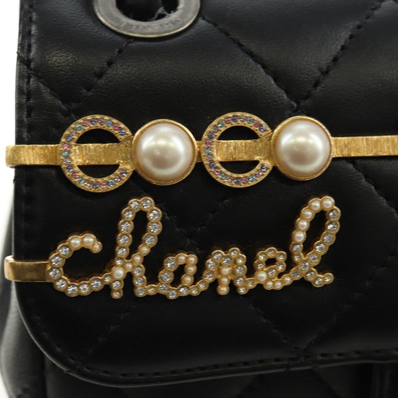 CHANEL Mini Matelasse 17 Kettingtas Lamsleer Zwart Goud CC Auth 183626SM
