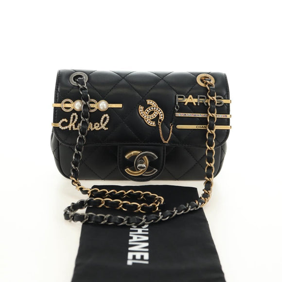 CHANEL Mini Matelasse 17 Kettingtas Lamsleer Zwart Goud CC Auth 183626SM