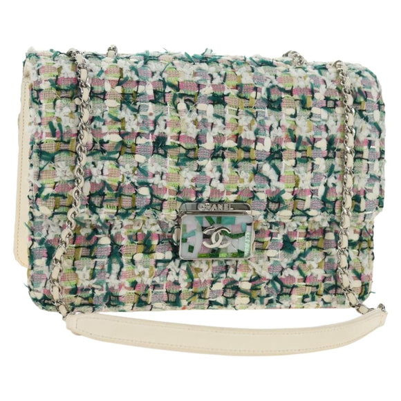 CHANEL Matelasse Chain Shoulder Bag Tweed Multicolor Silver CC Auth 183627SM