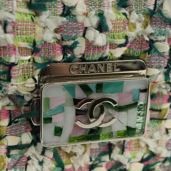 CHANEL Matelasse Chain Shoulder Bag Tweed Multicolor Silver CC Auth 183627SM