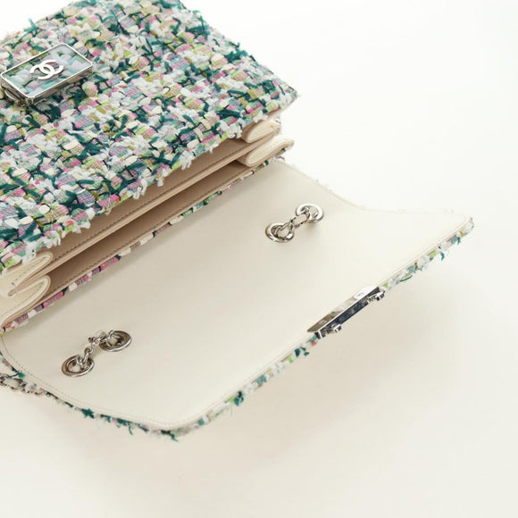 CHANEL Matelasse Chain Shoulder Bag Tweed Multicolor Silver CC Auth 183627SM