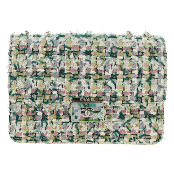 CHANEL Matelasse Chain Shoulder Bag Tweed Multicolor Silver CC Auth 183627SM