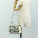 CHANEL Matelasse Chain Shoulder Bag Tweed Multicolor Silver CC Auth 183627SM-29