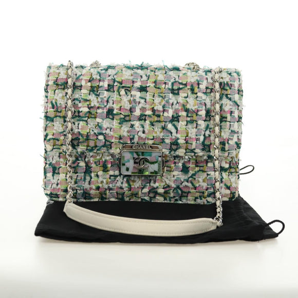 CHANEL Matelasse Chain Shoulder Bag Tweed Multicolor Silver CC Auth 183627SM