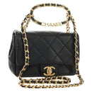 CHANEL Mini Matelasse 19 Chain Bag Lamb Skin 2way Black Gold CC Auth 183629SM-1