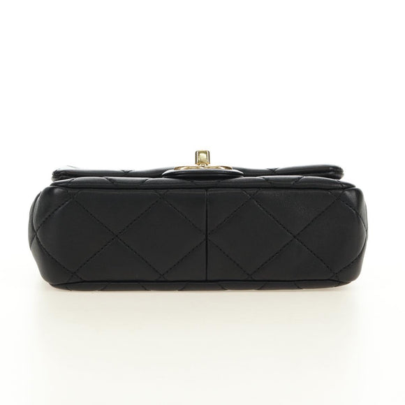 CHANEL Mini Matelasse 19 Chain Bag Lamb Skin 2way Black Gold CC Auth 183629SM