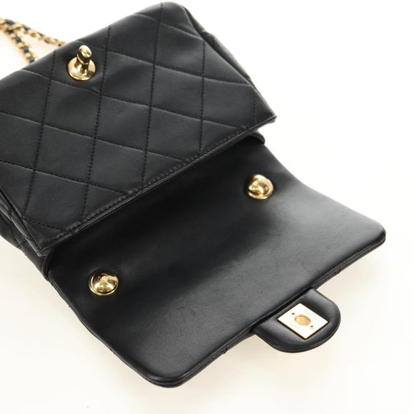 CHANEL Mini Matelasse 19 Chain Bag Lamb Skin 2way Black Gold CC Auth 183629SM