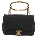 CHANEL Mini Matelasse 19 Chain Bag Lamb Skin 2way Black Gold CC Auth 183629SM-13