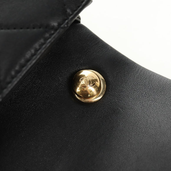 CHANEL Mini Matelasse 19 Chain Bag Lamb Skin 2way Black Gold CC Auth 183629SM