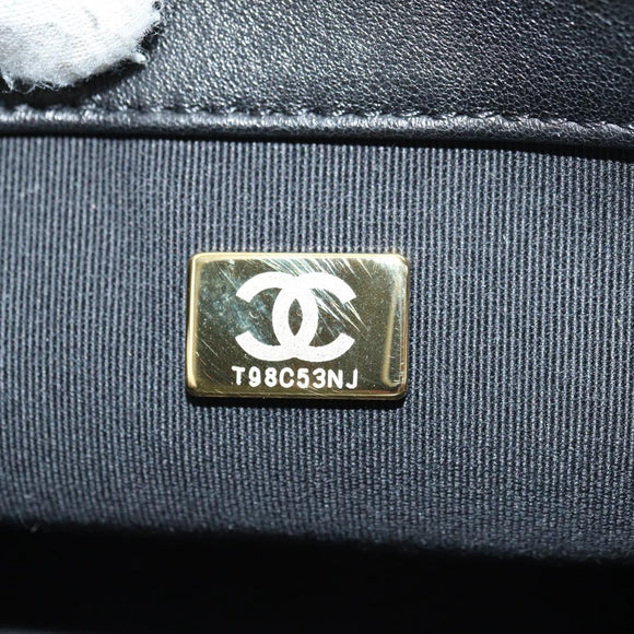 CHANEL Mini Matelasse 19 Chain Bag Lamb Skin 2way Black Gold CC Auth 183629SM