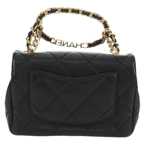 CHANEL Mini Matelasse 19 Chain Bag Lamb Skin 2way Black Gold CC Auth 183629SM