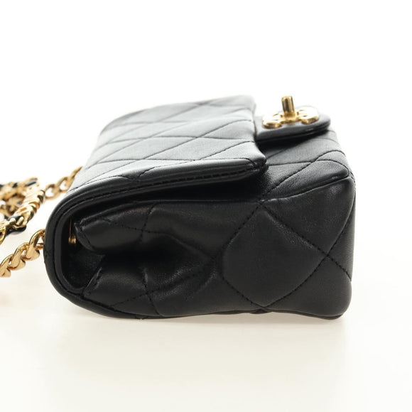 CHANEL Mini Matelasse 19 Chain Bag Lamb Skin 2way Black Gold CC Auth 183629SM