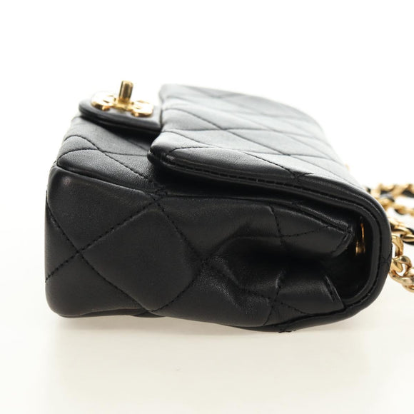 CHANEL Mini Matelasse 19 Chain Bag Lamb Skin 2way Black Gold CC Auth 183629SM