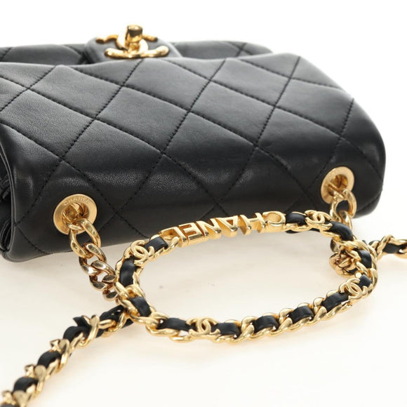 CHANEL Mini Matelasse 19 Chain Bag Lamb Skin 2way Black Gold CC Auth 183629SM
