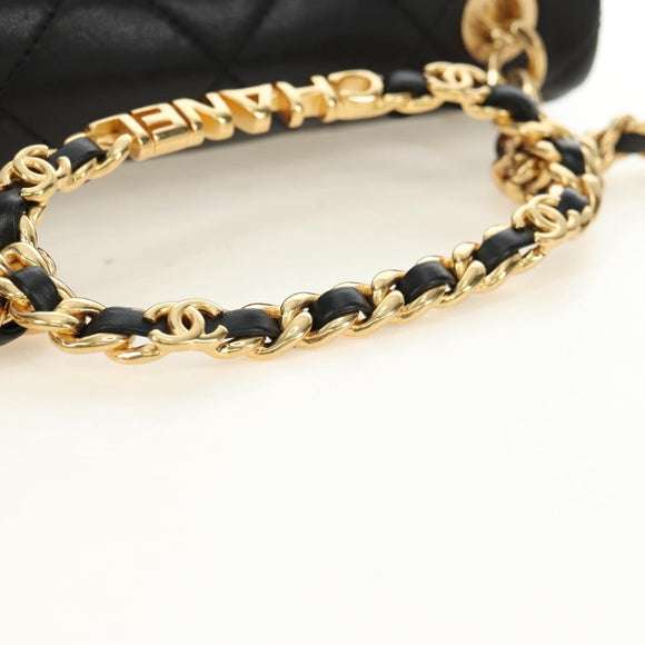 CHANEL Mini Matelasse 19 Chain Bag Lamb Skin 2way Black Gold CC Auth 183629SM