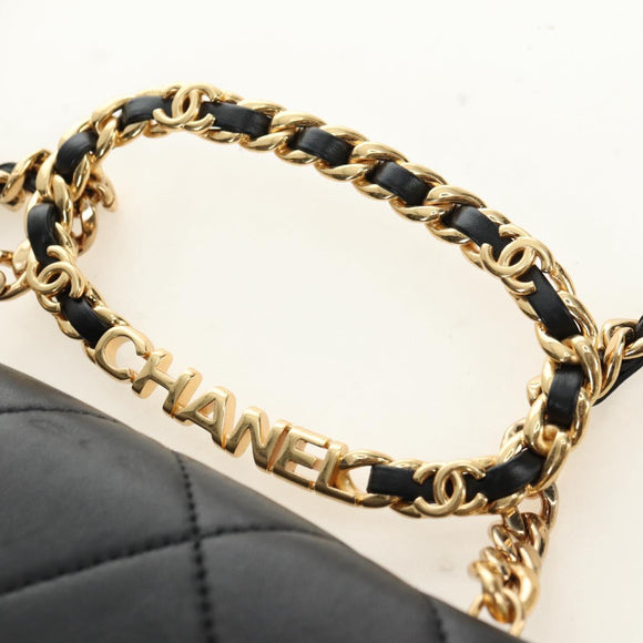 CHANEL Mini Matelasse 19 Chain Bag Lamb Skin 2way Black Gold CC Auth 183629SM