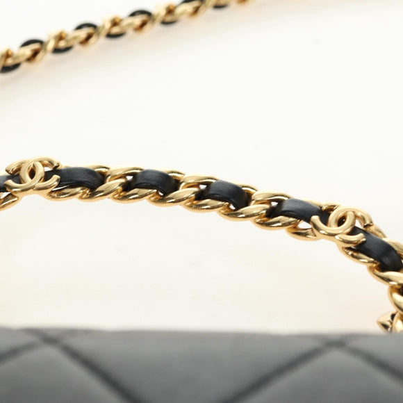CHANEL Mini Matelasse 19 Chain Bag Lamb Skin 2way Black Gold CC Auth 183629SM