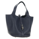 HERMES Picotan lock Bag Taurillon Clemence Leather Navy Silver Auth 183630SAM-1