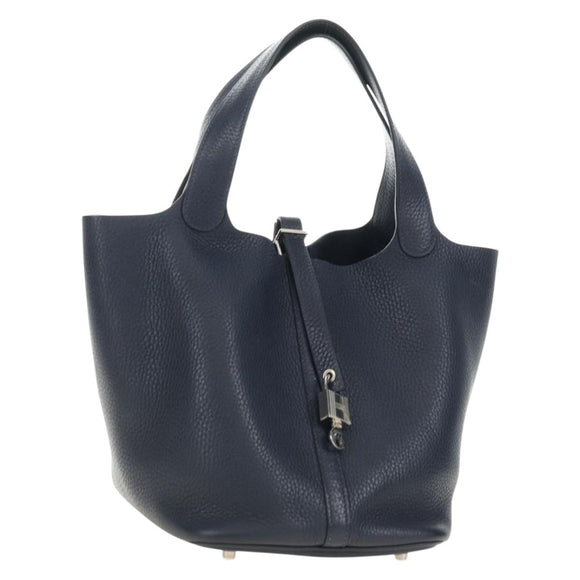 HERMES Picotan lock Bag Taurillon Clemence Leather Navy Silver Auth 183630SAM