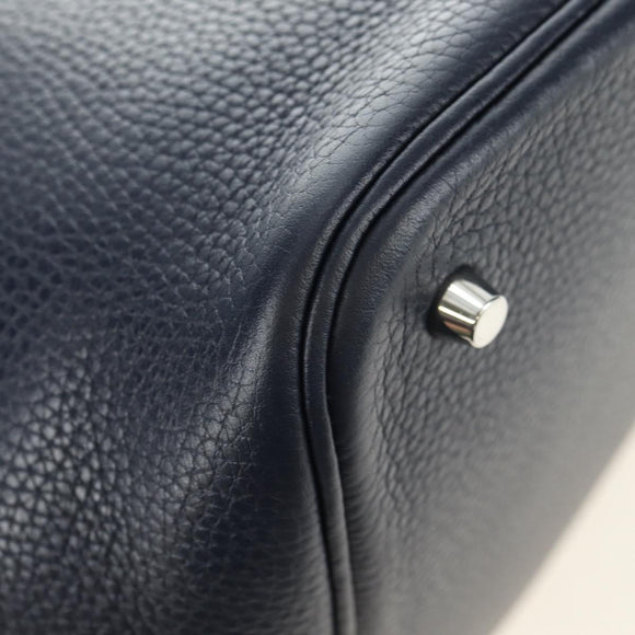 HERMES Picotan lock Bag Taurillon Clemence Leather Navy Silver Auth 183630SAM