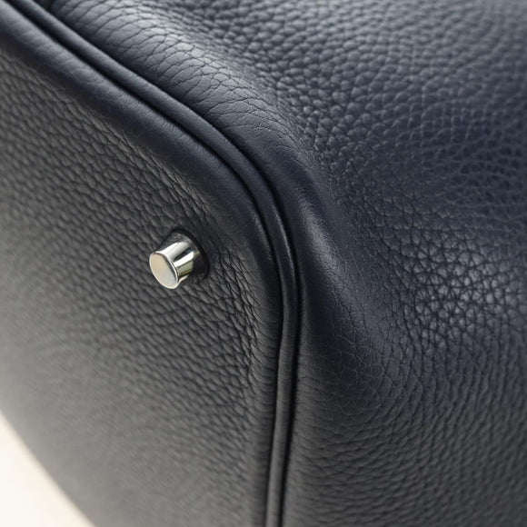 HERMES Picotan lock Bag Taurillon Clemence Leather Navy Silver Auth 183630SAM
