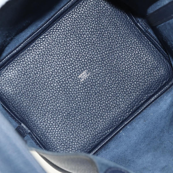 HERMES Picotan lock Bag Taurillon Clemence Leather Navy Silver Auth 183630SAM