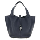 HERMES Picotan lock Bag Taurillon Clemence Leather Navy Silver Auth 183630SAM-13