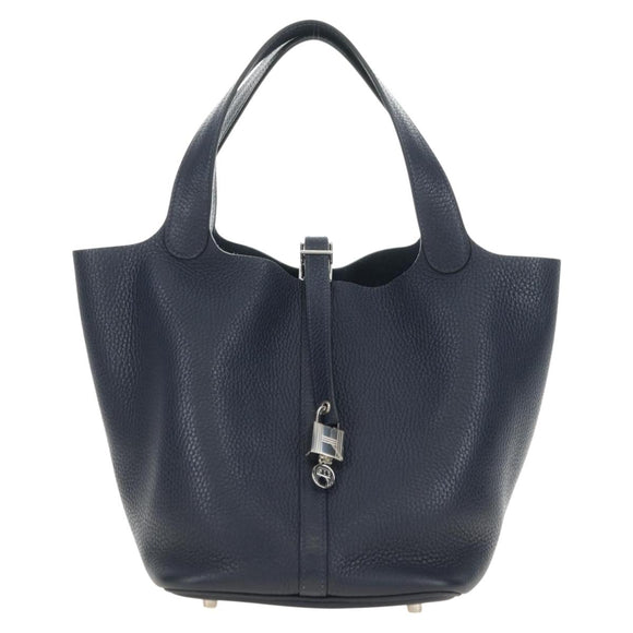 HERMES Picotan lock Bag Taurillon Clemence Leather Navy Silver Auth 183630SAM