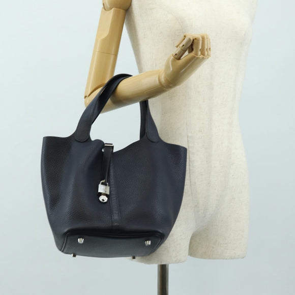 HERMES Picotan lock Bag Taurillon Clemence Leather Navy Silver Auth 183630SAM