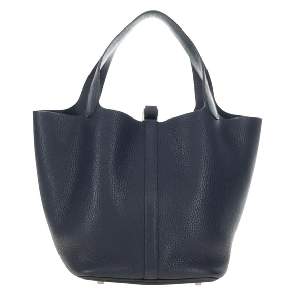 HERMES Picotan lock Bag Taurillon Clemence Leather Navy Silver Auth 183630SAM