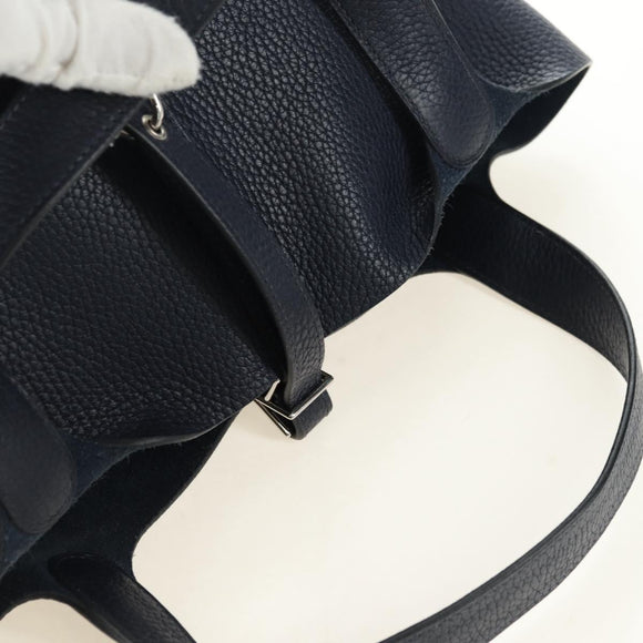 HERMES Picotan lock Bag Taurillon Clemence Leather Navy Silver Auth 183630SAM