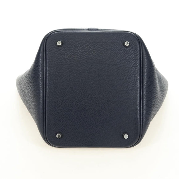 HERMES Picotan lock Bag Taurillon Clemence Leather Navy Silver Auth 183630SAM