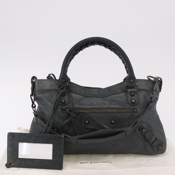 BALENCIAGA The First Hand Bag Leather 2way Green 103208 Auth 183631V