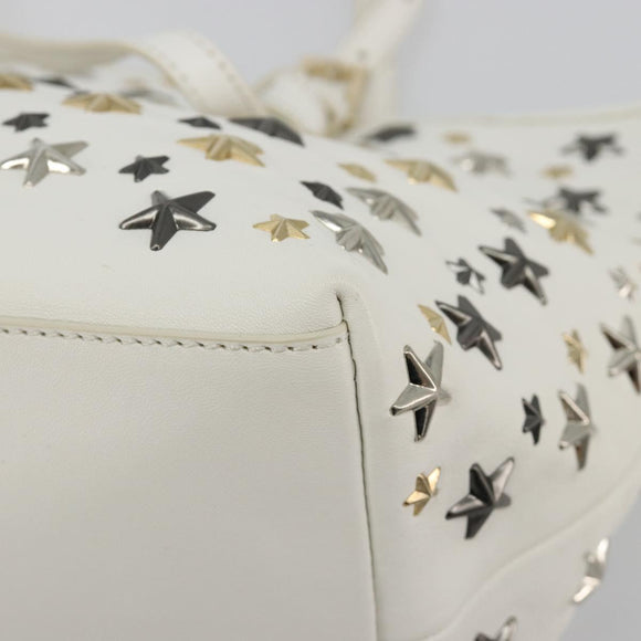 Jimmy Choo Tote Bag Leather White Gold Silver Auth 183632A