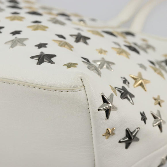 Jimmy Choo Tote Bag Leather White Gold Silver Auth 183632A