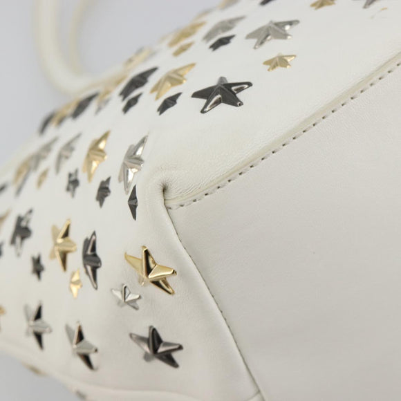 Jimmy Choo Tote Bag Leather White Gold Silver Auth 183632A