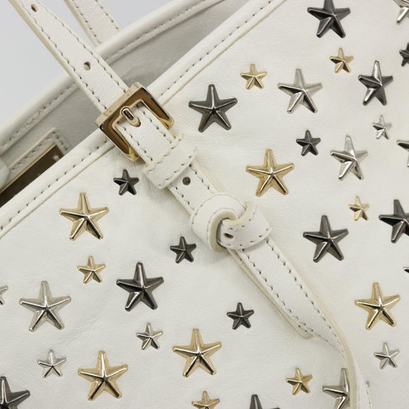 Jimmy Choo Tote Bag Leather White Gold Silver Auth 183632A