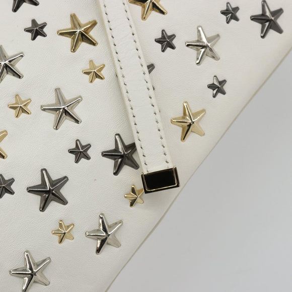 Jimmy Choo Tote Bag Leather White Gold Silver Auth 183632A