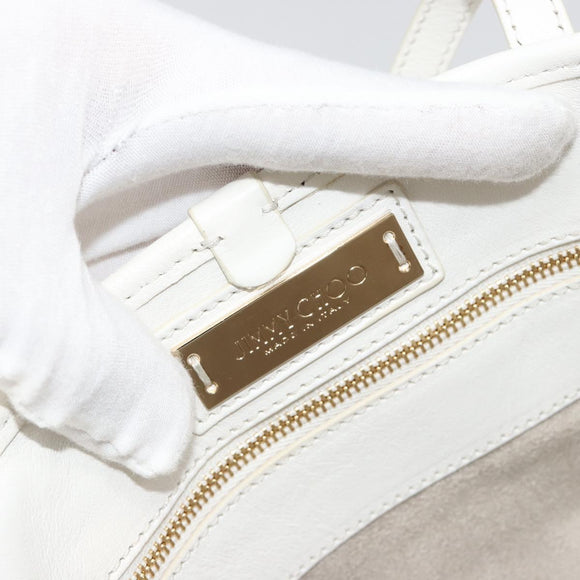 Jimmy Choo Tote Bag Leather White Gold Silver Auth 183632A