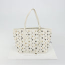 Jimmy Choo Tote Bag Leather White Gold Silver Auth 183632A-12