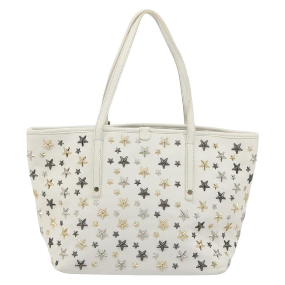 Jimmy Choo Tote Bag Leather White Gold Silver Auth 183632A